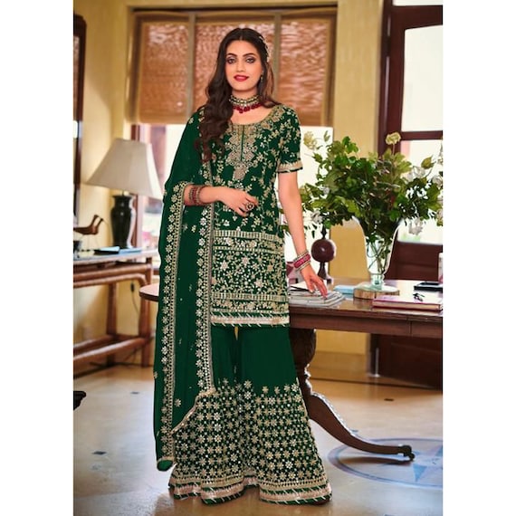 Mehndi Sangeet Function Wear Creative Designer Sharara Plazzo