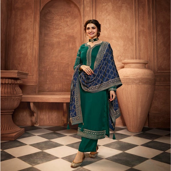 Women's Green Georgette Sequins work Palazzo Salwar Suit - 82410 -