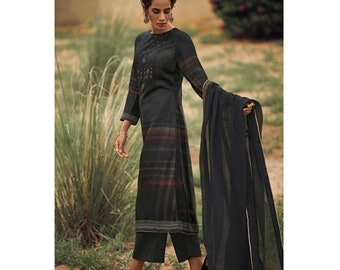 Black Cheapest Price Shalwar Kameez Dupatta Dress Handmade Unique Pakistani Indian Wear Simple Embroidery Worked Trouser Plazzo Pant Dresses