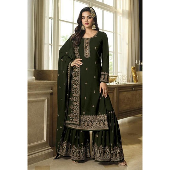 Mehndi sangeet Function Wear Georgette Sharara Palazzo Suit