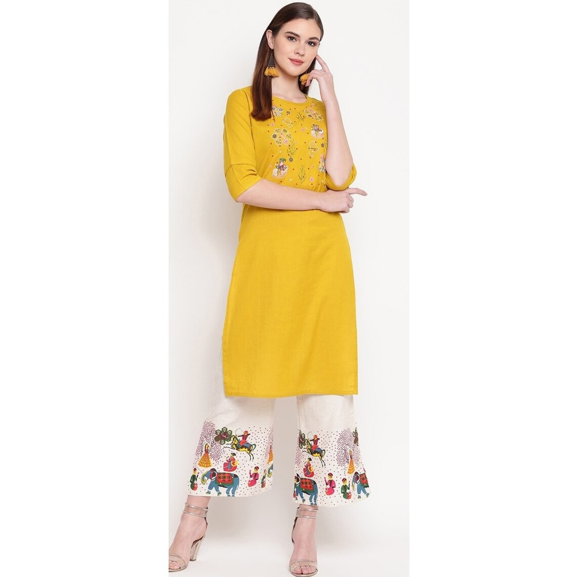 kurti plazo set yellow colour