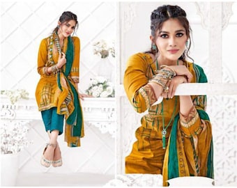 Plus Size Women's Wear Cotton Wear Shalwar Kameez Dupatta Dress Printed Work Hand Crafted Pakistani Indian Wear Straight Trouser Pant Suits