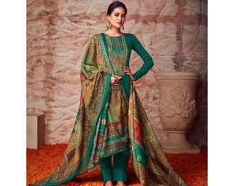 Charming Green Color Pakistani Indian Designer Hand Made Salwar Kameez Dupatta Dress Wedding wear Printed work Stylish Palazzo Kameez Suits