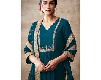 Wedding Party Wear Stylish Designer Hand Crafted Shalwar Kameez Plazzo Suits Heavy Embroidery work Plus Size Straight Salwar Kameez Dresses