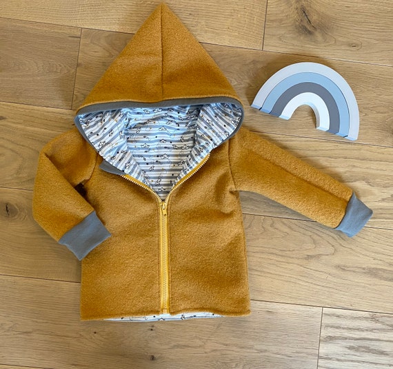 Walk Jacket Walk Mustard Yellow Cuffs in Light Grey Paper Boats - Main Image