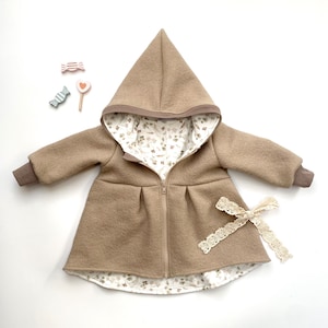 Walk coat Walk Beige Zipper and hood Cuffs and lining customizable (also available in all other felt colors)
