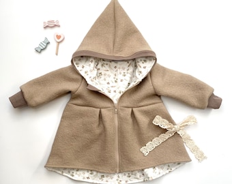 Walk coat Walk Beige Zipper and hood Cuffs and lining customizable (also available in all other felt colors)