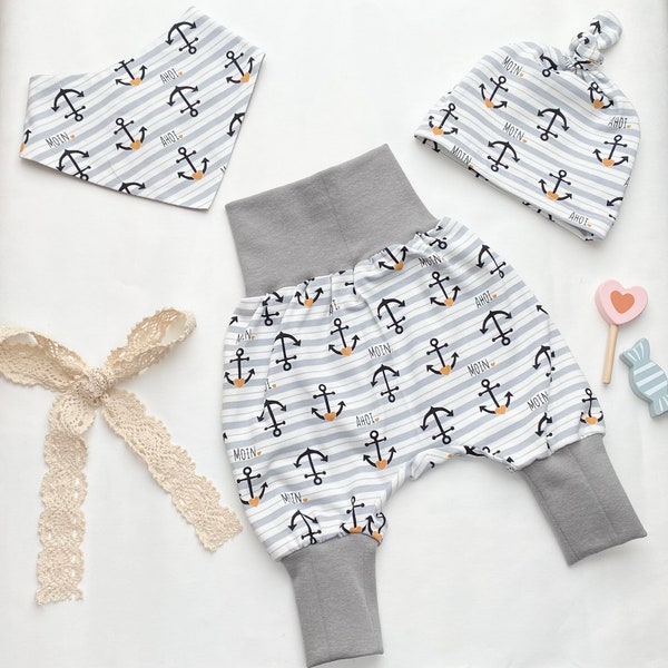 Baby-Set 3tlg Pumphose + Mütze + Halstuch für Babys aus Jersey individuelle gestaltet