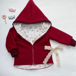 Walk jacket Walk red cuffs in Bordeaux butterflies with zipper and hood cuffs and lining customizable