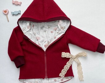 Walk jacket Walk red cuffs in Bordeaux butterflies with zipper and hood cuffs and lining customizable