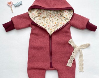 Walk overall salmon pink cuffs in light burgundy summer meadow with zipper and hood customise