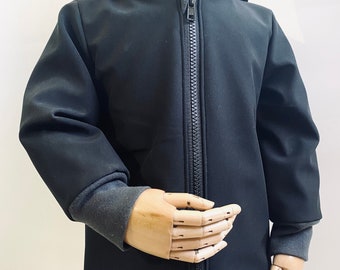 Black softshell jacket with cuffs and zipper. Customize the color and lining