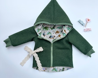 Walk jacket Walk reed green cuffs in light green dinos with zipper and hood cuffs and lining customizable
