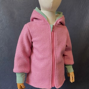 Immediately available as shown Walk jacket pink and cuffs in mint with zipper and hood size 86-92-98-104 image 2