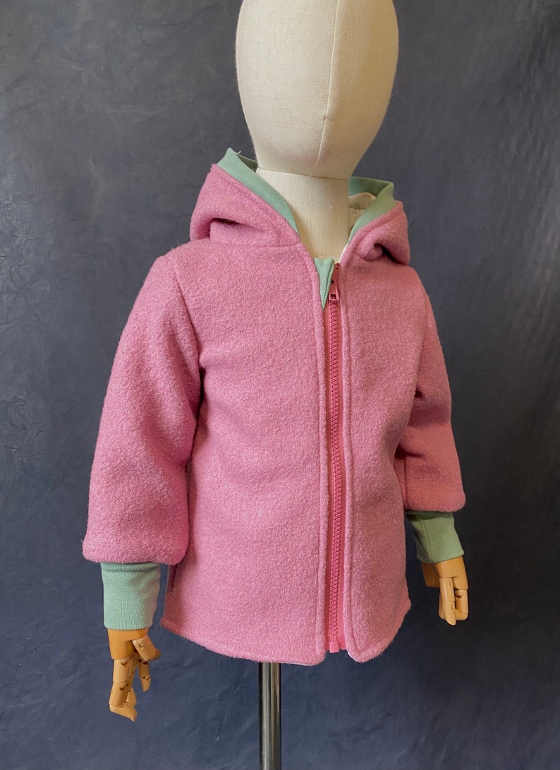 Immediately available as shown Walk jacket pink and cuffs in mint with zipper and hood size 86-92-98-104 image 2