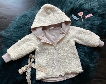 Children's jacket, baby jacket, teddy, teddy plush with cuffs and zip lining, individually designed