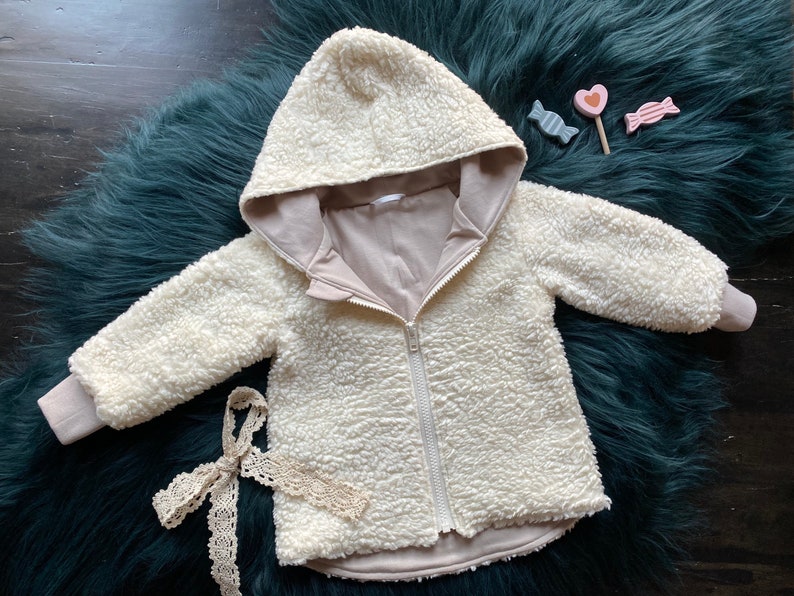 Children's jacket, baby jacket, teddy, teddy plush with cuffs and zip lining, individually designed image 1