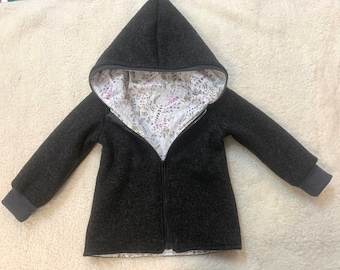 Walk Jacket Walk Black mottled cuffs in anthracite Wildflowers with zipper and hood customize