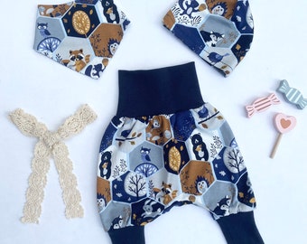 Baby set of bloomers + hat + neckerchief for babies made from individually designed jersey