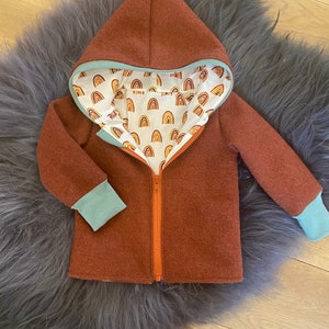 Walk jacket Walk wool walk rust cuffs in mint rainbow mustard yellow with zipper and hood