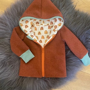 Walk jacket Walk woolwalk rust cuffs in mint rainbow mustard yellow with zipper and hood