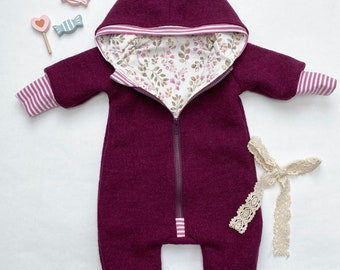 Walk overall berry cuffs in old pink striped pink leaves with zipper and hood customizable