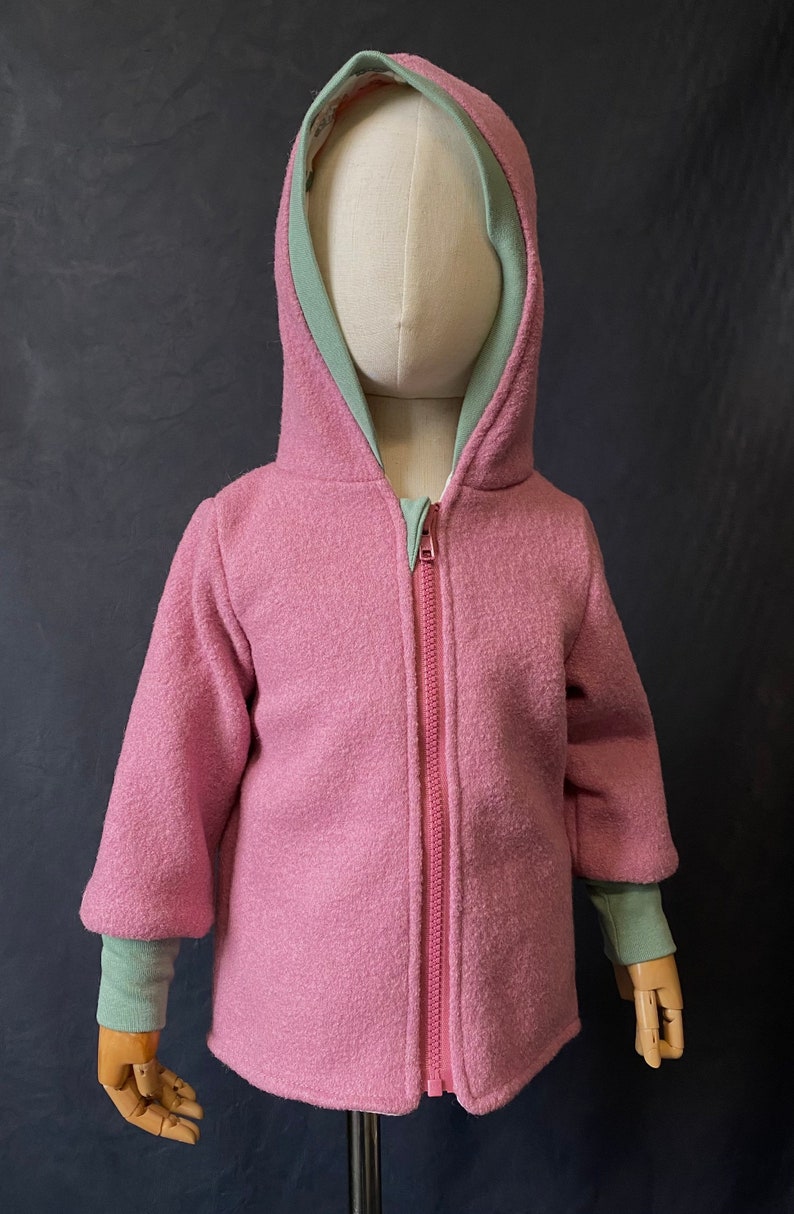 Immediately available as shown Walk jacket pink and cuffs in mint with zipper and hood size 86-92-98-104 image 5