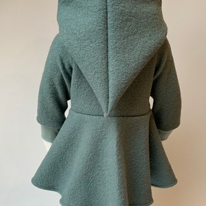 Woolen coat with circle skirt, zipper and pointed cap in emerald green individually designed also available in other wool colors image 2