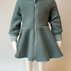 Woolen coat with circle skirt, zipper and pointed cap in emerald green individually designed also available in other wool colors image 1