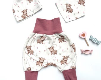 Baby set 3-piece bloomers + hat + scarf for babies made of jersey individually designed
