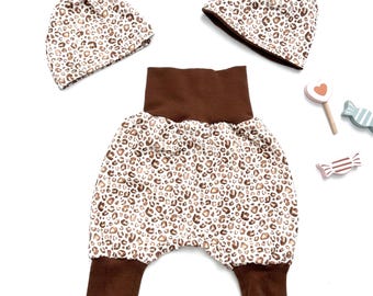 Baby set: harem pants + hat + scarf for babies, made of jersey, individually designed, beanie or knotted hat