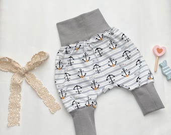 Baby harem pants made of jersey, sizes 38-104, individually designed to fit