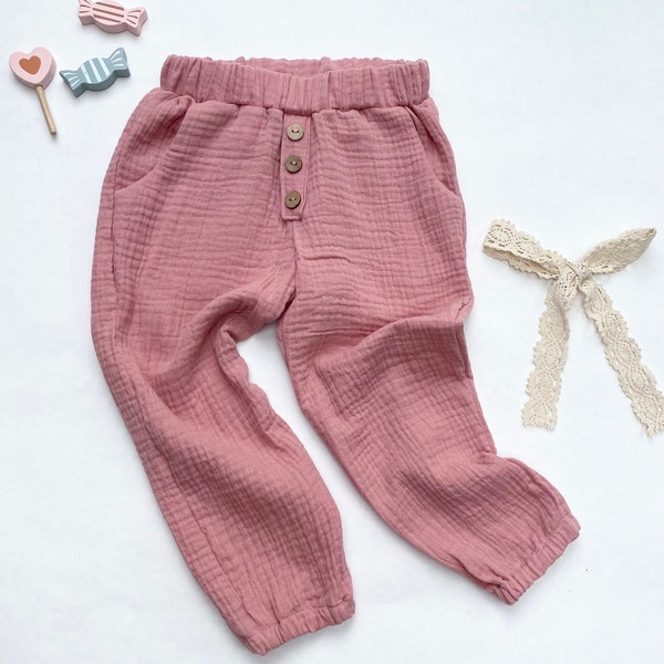 Musselinhose für Babys und Kinder Gr 38-122 individuell gestaltet mit Gummizug und Knopfleiste super leichte Sommerhose Musselinhose