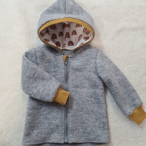 Walk jacket Walk light gray cuffs mustard yellow rainbow with zipper and hood Customize cuffs and lining