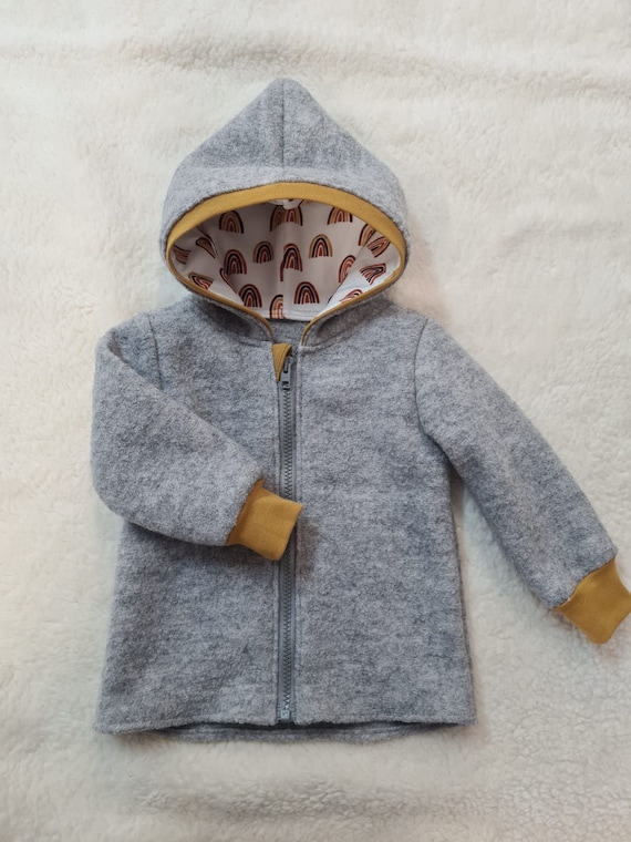 Walkjacke Walk Hellgrau Bündchen Senfgelb regenbogen mit