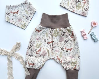 Baby set: harem pants + hat + scarf for babies, made of jersey, individually designed, beanie or knotted hat