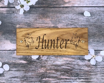 Personalised Laser Engraved Horse/Pony  Stable/Stall Name Sign, Name Plaque - Solid OAK