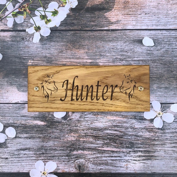 Personalised Laser Engraved Horse/Pony  Stable/Stall Name Sign, Name Plaque - Solid OAK