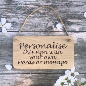 Small Personalised Sign Wooden Plaque Beech Wood Customised Wall Door Hanging