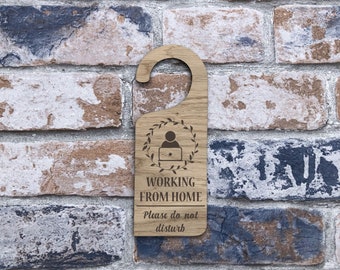 Working From Home Do not disturb door sign Engraved wooden Hanger handle hotel room house