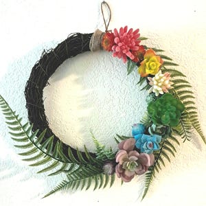 Colorful Succulent Wreath: Handmade Grapevine Wall Art (15 inch)