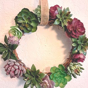 Succulent Wreath |  Faux Succulent Wreath | Holiday Wreath | Unique Wreath | Wreath | Gift Idea | Grapevine Wreath