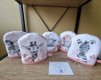 Lot de 2 débarbouillettes, lot de 2 gants de toilette enfant, gant de toilette bébé/gant d'apprentissage/lot de 2 gants de toilette