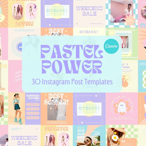 Pastel Power Post Templates Canva, Ecommerce Instagram Templates, Cute Bright Branding, Pastel Instagram, Fun Canva Template