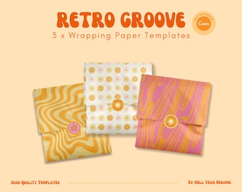 Retro Pattern Tissue/Wrapping Paper Design Templates Bundle of 3, Editable in Canva