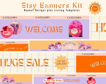 Funky Etsy Shop Kit, Etsy Banner Design Templates, DIY Etsy branding Canva