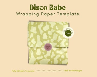 Diseño de papel tisú/papel de regalo con estampado de vaca, editable en Canva