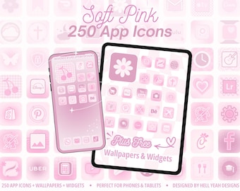 250 Soft Pink App Icons plus FREE Wallpapers & Widgets for phones/tablets