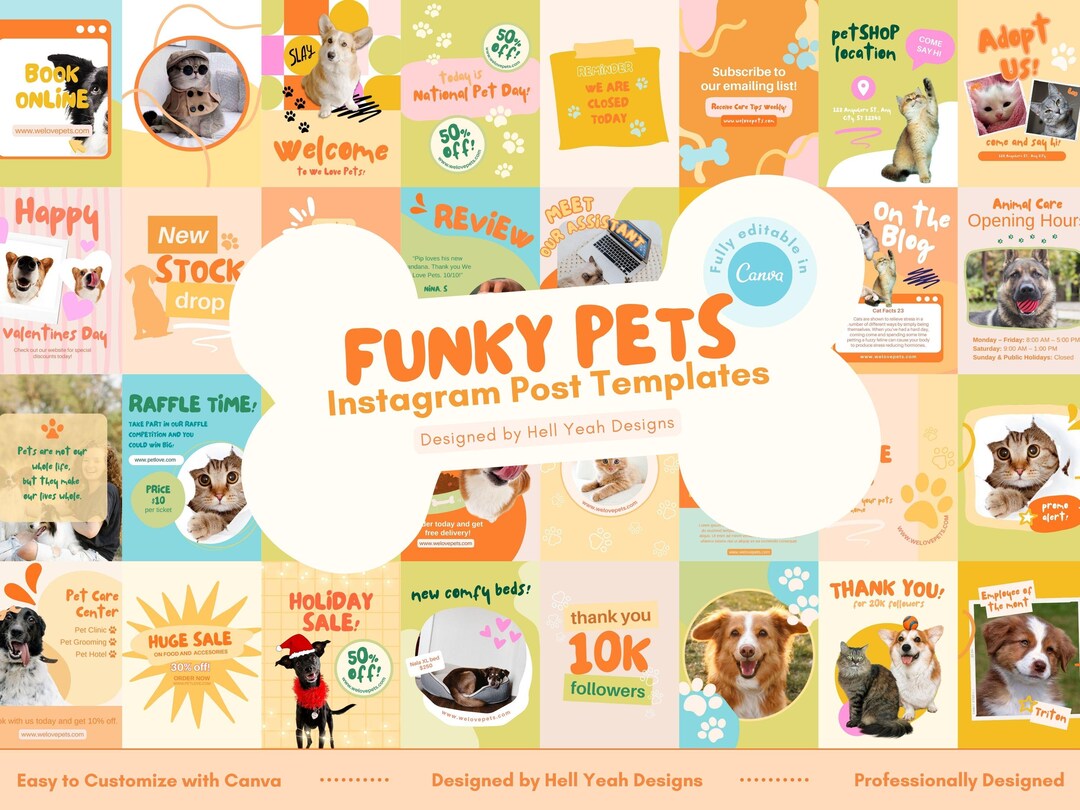 Funky Pet-themed Instagram Post Templates | Fully Editable in Canva - Etsy