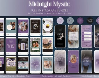 Midnight Mystic Instagram Canva Templates Bundle | Full Social Media Kit